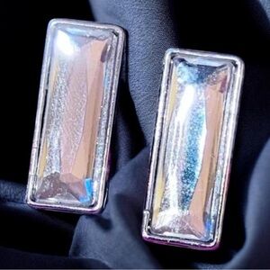 Long Rhinestone Silver Tone Pierced Earrings